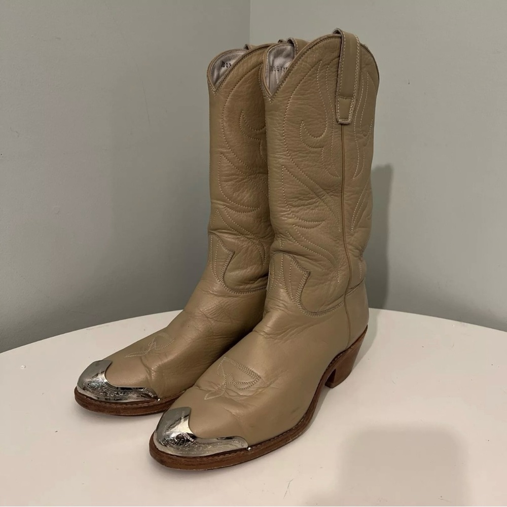 Stewart Fine Handmade Boots w. Toe Tips 1977 - Sz 8 A - Brown Tan Western Cowboy